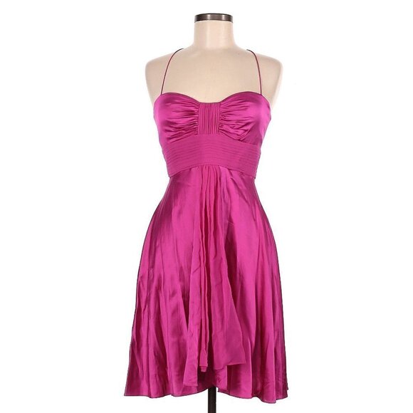 NWT Aidan Mattox Silk Hot Pink Sweetheart Neckline Cross Back Straps Dress